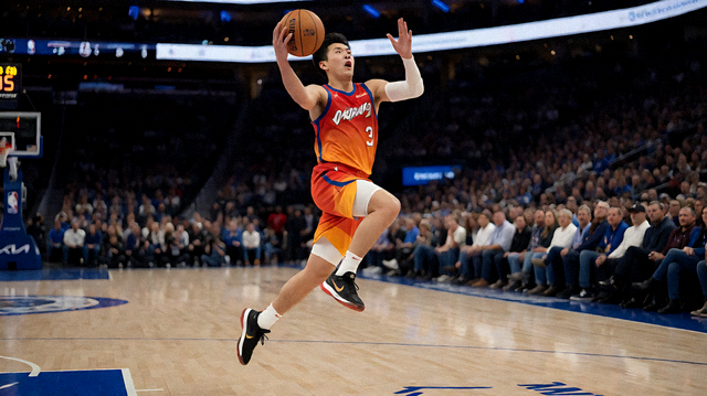 NBA常规赛比赛中球员突破上篮的现场照片