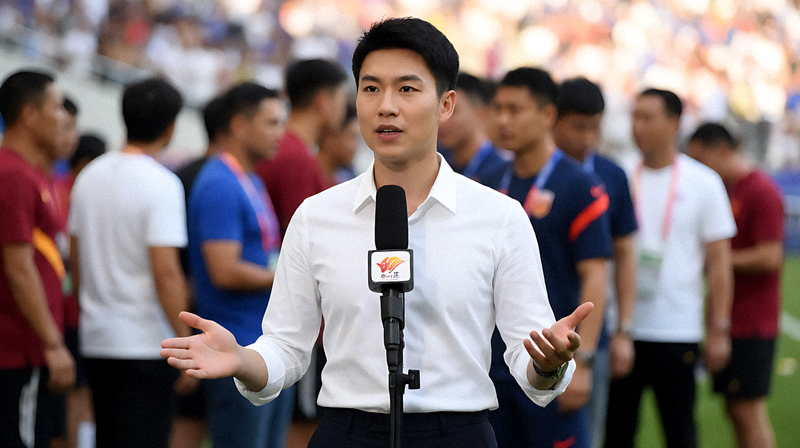 体育新闻现场记者采访与报道画面